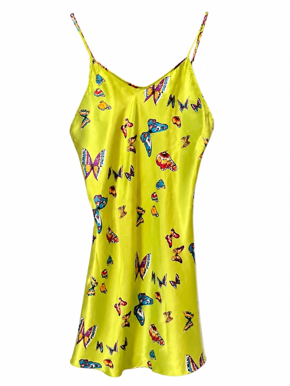Opulence Butterfly Satin Slip Dress Lime Green Y2K Size M